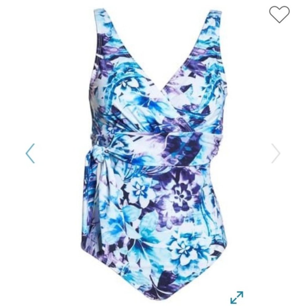 Tommy Bahama Island Sculpt V-neck Blue & Purple Floral One-Piece Swimsuit🩱Sz 10 - Picture 7 of 15